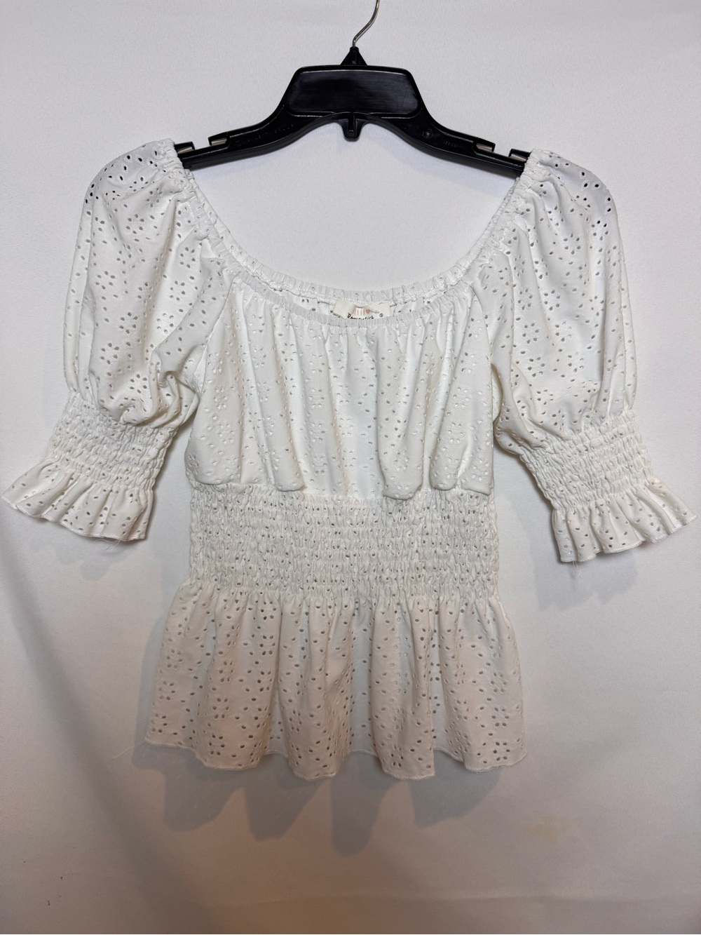 White Eyelet Smocked Peplum Top Small